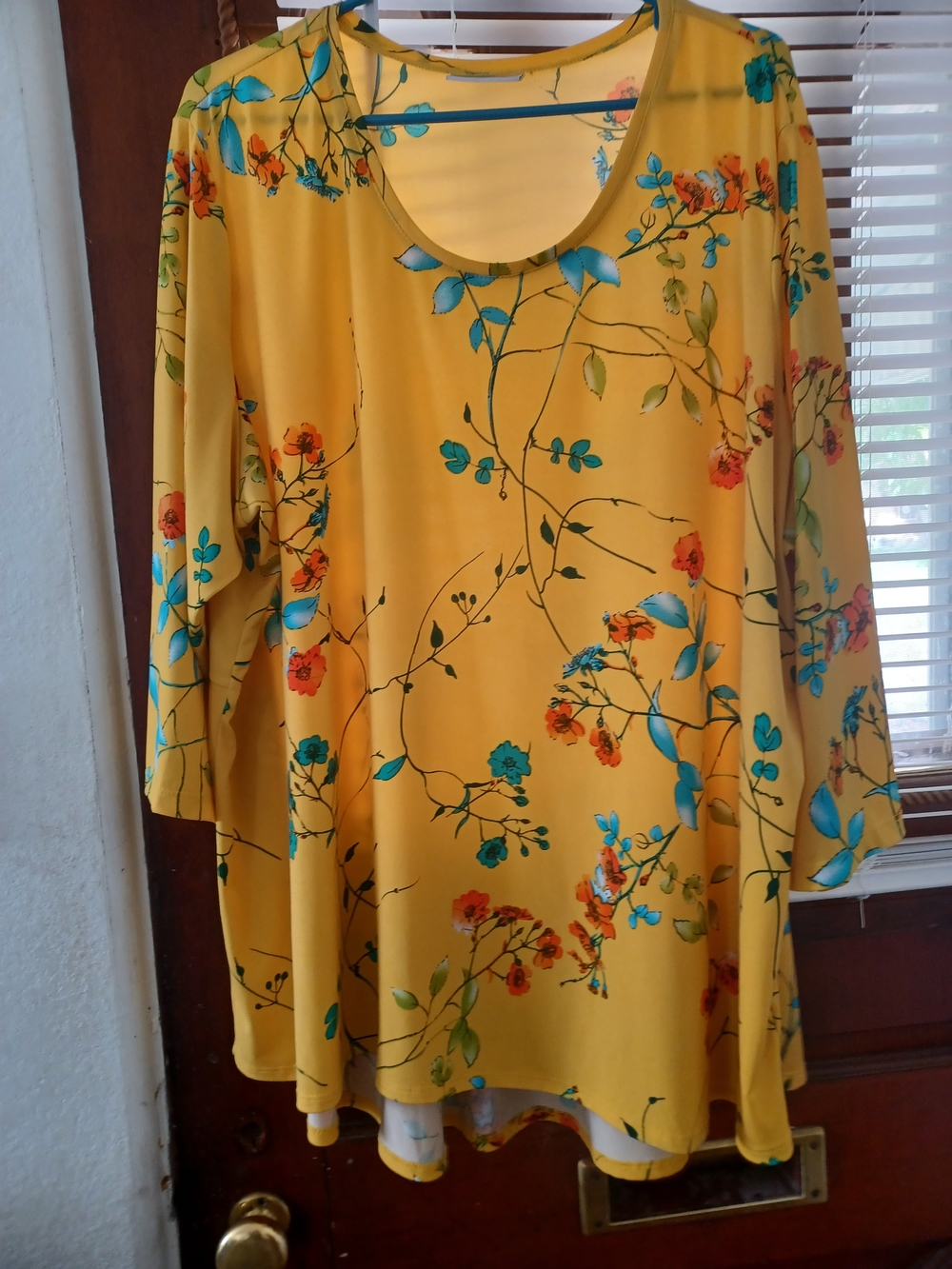 Yellow Floral Scoop Neck Tunic Top